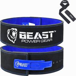 Beastpowergear Weight Lifting Belt with Lever Buckle10MM Thick & 4 Inches WideFree Strap- Advanced Back Support for Weightlifting, Powerlifting, Deadlifts, Squats Men & Women (Black/Blue, Large)