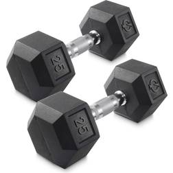 Philosophy Gym Rubber Coated Hex Dumbbell Hand Weights, 25 lb Pair