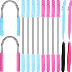 14 Pieces Facial Hair Remover Set Spring Epilator Hair Removal Springs Eyebrow Razors Beveled Tweezers Removes Hairs Women Face Threading Tool
