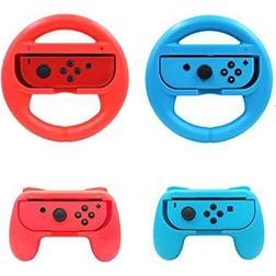 Beastron Racing Games Steering Wheel & Grips compatible with Switch Mario Kart, Joy-Con Steering Wheel & Grips, Red & Blue 4 Pack