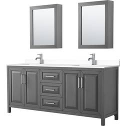 Daria Collection WCV252580DKGWCUNSMED 80" Double Bathroom Vanity in Dark Gray White Cultured Marble Countertop Undermount Square Sinks Medicine