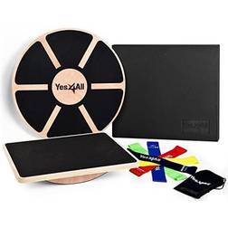 Yes4All Wooden Wobble Balance with Rocker Board Balance Pad and Exercise Bands combo 4-in-1