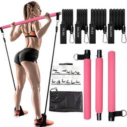 Pilates Bar Kit with Resistance Bands (2 Standard & 2 Strong) Protable Home Gym Workout Equipment For Women, Perfect Stretched Fusion Exercise Bar and Bands for Toning Muscle, Leg, Butt and Full Body