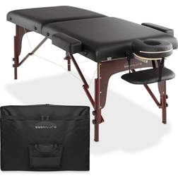 Saloniture Professional Portable Lightweight Bi-Fold Memory Foam Massage Table with Reiki Panels Includes Headrest, Face Cradle, Armrests and Carrying Case Black