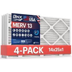 BNX 14x25x1 MERV 13 Air Filter 4 Pack MADE IN USA Electrostatic Pleated Air Conditioner HVAC AC Furnace Filters Removes Pollen, Mold, Bacteria