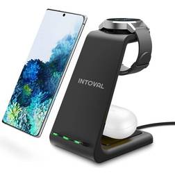 Intoval Wireless Charger,Wireless Charging Station for Samsung Galaxy Phone/Watch/Buds,Fit for Note 20/Note 10/S21/S20,Galaxy Watch 4/3,Active 2/1,Galaxy Buds/Pro/ /Live(S3,Black)