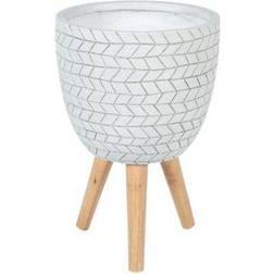 LuxenHome White Cube Design 14.6 Round MgO Planter with Wood