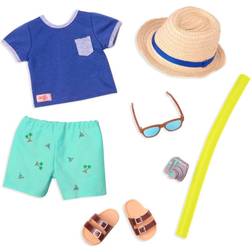 Our Generation 18" Boy Doll Swimsuit Outfit with Pool Noodle By the Beach
