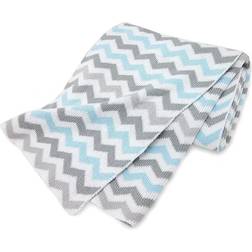 TL Care Knit Cotton Blanket In Blue/grey Zigzag Blue Blanket