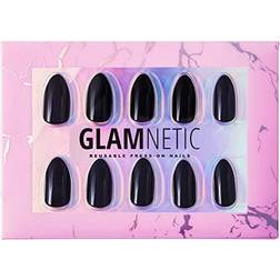 Glamnetic Press On Nails - Boba Opaque Black Almond Nails, Reusable Kit