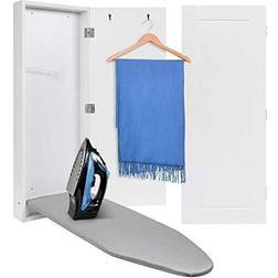 Ivation Wall-Mounted Ironing Board Cabinet, Foldable Ironing Storage Station for Home, Apartment Easy-Release Lever, Garment Hooks, White