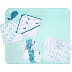 The Peanutshell Baby Girl Nautical Whales 23 Piece Baby Bath Towel Set, Blue