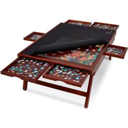 Jumbl Freestanding Wooden Puzzle Board with Foldable Legs and 6 Storage Drawers