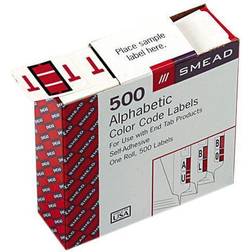 Smead 67090 A-Z Color-Coded Bar-Style End Tab Labels, Letter T, Red, 500/Roll