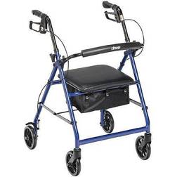 Drive Medical Aluminum Rollator with 6" Casters, Fold Up and Removable Back Support, Padded Seat, Blue