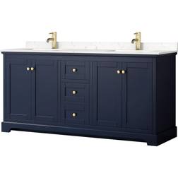 Avery Collection WCV232372DBLC2UNSMXX 72" Double Bathroom Vanity in Dark Blue Light-Vein Carrara Cultured Marble Countertop Undermount Square Sinks