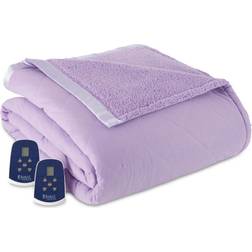 Micro Flannel Reversible Sherpa Heated King Blankets Purple