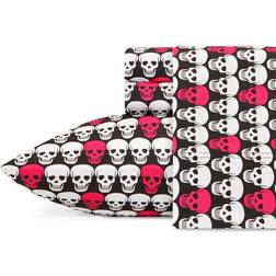 Betsey Johnson Skulls Printed Bed Sheet White, Pink