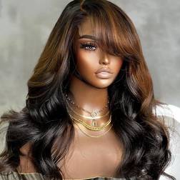 Luvme 5x5 Loose Wave Closure Wig with Bangs 16 inch Brown Mix Black