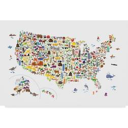 Trademark Fine Art 12 Animal Map Of United States For Floater Framed Art