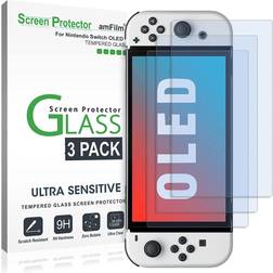 AmFilm Nintendo Switch OLED model 2021 Tempered Glass Screen Protector 3 pack