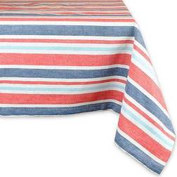 Design Imports Patriotic Stripe Woven Tablecloth White, Blue