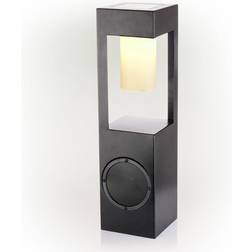 Alpine Corporation Outdoor Metal Lantern with LED Light and Bluetooth Speaker Black