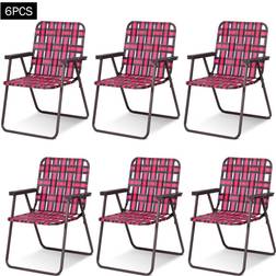 Costway 6 Pieces Folding Beach Chair Camping Lawn Webbing Chair-Red