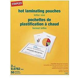 Staples 3 mil Thermal Laminating Pouches Letter