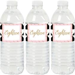Chic 18th Birthday Pink, Black and Gold Birthday Party Water Bottle Sticker Labels Set of 20
