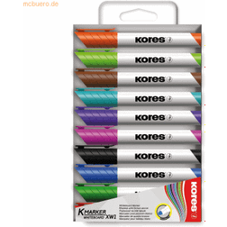 Kores K-Marker XW1: Coloured Whiteboard Marker Pens with Round Tip, Dry Wipe and Low-Odour Ink, School and Office Supplies, Set of 10 Assorted