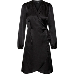 Vero Moda satin wrap knee length dress in black(2XL)