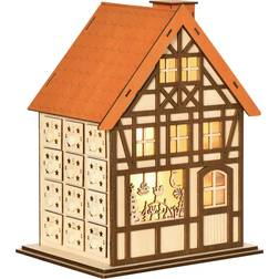 Homcom Wooden Christmas Advent Calendar House with 24 Drawers and Lights Natural