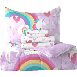 Dream Factory Unicorn Rainbow Reversible Twin Comforter Set 64x86"