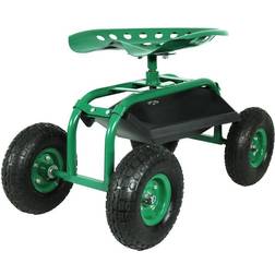 Sunnydaze Decor Green Steel Rolling Garden Cart with 360-Degree Swivel Seat and Tray