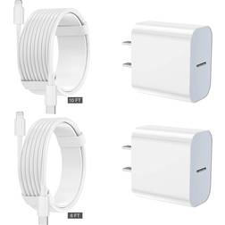 Feel2Nice iPhone Fast Charger with 6ft & 10ft Lightning Cable 2-pack