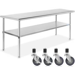 GRIDMANN 72 x 24 in. Stainless Steel Kitchen Utility Table with Bottom Shelf and Casters, Silver