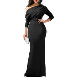 YMDUCH Women's Elegant Long Sleeve Off Shoulder Bodycon Long Evening Formal Dress