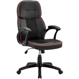 Armen Living Bender Adjustable Racing Gaming Chair in Black Faux Leather with Red Accents