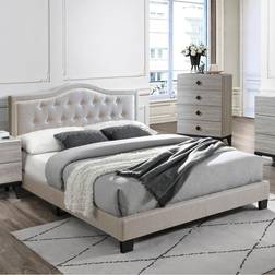 Fabric Upholstered Bed with Button Tufting