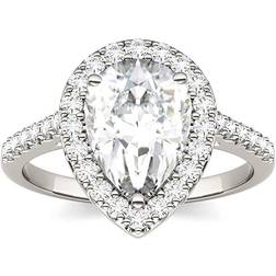Charles & Colvard Pear Forever One Moissanite Halo Engagement Ring - White Gold/Transparent