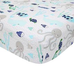 Lambs & Ivy Oceania 100% Cotton Blue/Gray/White Whale with Octopus and Fish Nautical Ocean Fitted Crib 28x52"