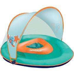 SWIMSCHOOL Orange Baby Boat Float with Adjustable Safety Seat and Sun Shade Canopy, Orange/Seafoam