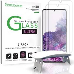 amFilm Ultra glass Screen Protector for galaxy S20 Plus, (2 Pack) UV gel Application, Tempered glass, compatible with UltraSonic Fingerprint