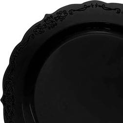 10" Black Vintage Rim Round Disposable Plastic Dinner Plates (120 Plates) Black
