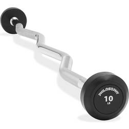 Rubber Fixed Barbell, Pre-Loaded Weight EZ Curl Bar for Weightlifting 10 LB