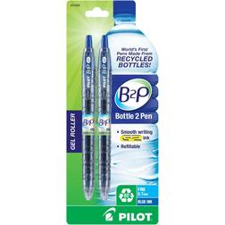 Pilot B2P Bottle to Pen Retractable Gel Roller Pens Made from Recycled Bottles 2 Pen Pack Fine Point Blue (31606)