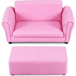 Costway Pink Faux Leather Upholstery Kids Arm Chair Kids Sofa Couch Lounge