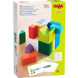 Haba 305463 3D-Legespiel Würfelmix, Holzspielzeug zum Legen und Stapeln, 19 Holzbausteine, 10 Vorlagekarten zum Nachbauen, Spielzeug ab 3 Jahren
