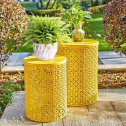 GlitzHome Set of 2 Multi-functional Metal Garden Stool Planter Stand
